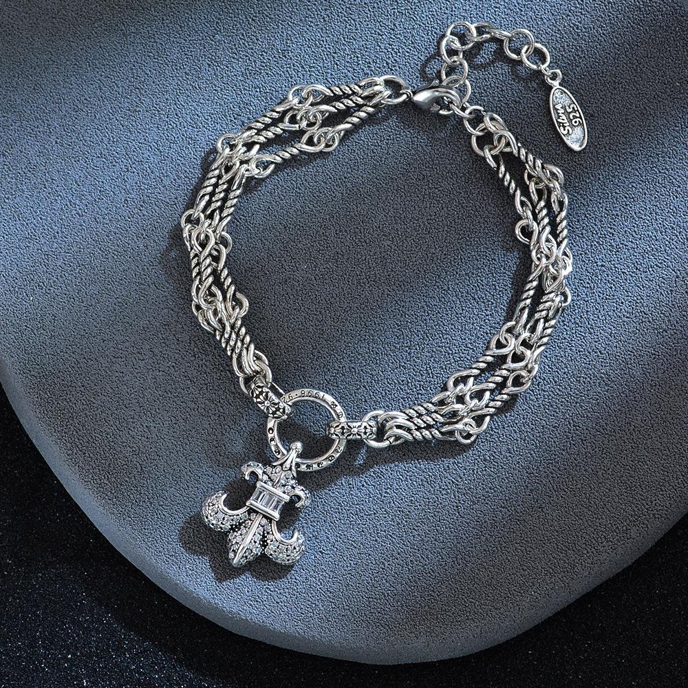2026 New Arrival Cross & Zircon Marquise Bracelet for Women | Western Dark Aesthetic Jewelry, Versatile Stackable Layering Bracelet