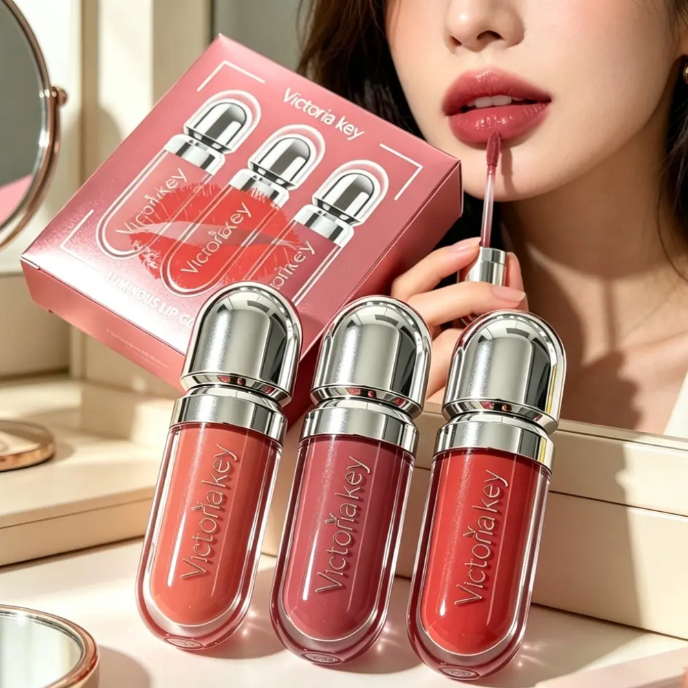 3‑Piece Lip Gloss Gift Box Set, Shimmer High Gloss Liquid Lip Glaze, Mirror Lip Gloss Lipstick, Waterproof Long‑lasting Non‑stick Cup, Create Glossy Glass Lips, Perfect For Daily & Date Makeup, Ideal Makeup Set For Gift & Personal Use