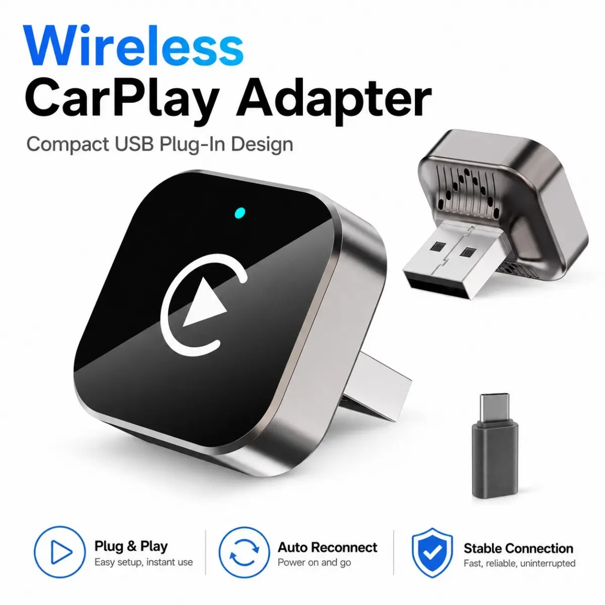 Spring New Upgrade 2 in 1 Wireless CarPlay & Android Auto Adapter, Bluetooth 5.4 WiFi6 5.8GHz Dual Band Antenna Low Latency Hidden USB Dongle, Smart Voice Control Car Converter for iPhone 6+ iOS10+ OEM Wired Car Screen