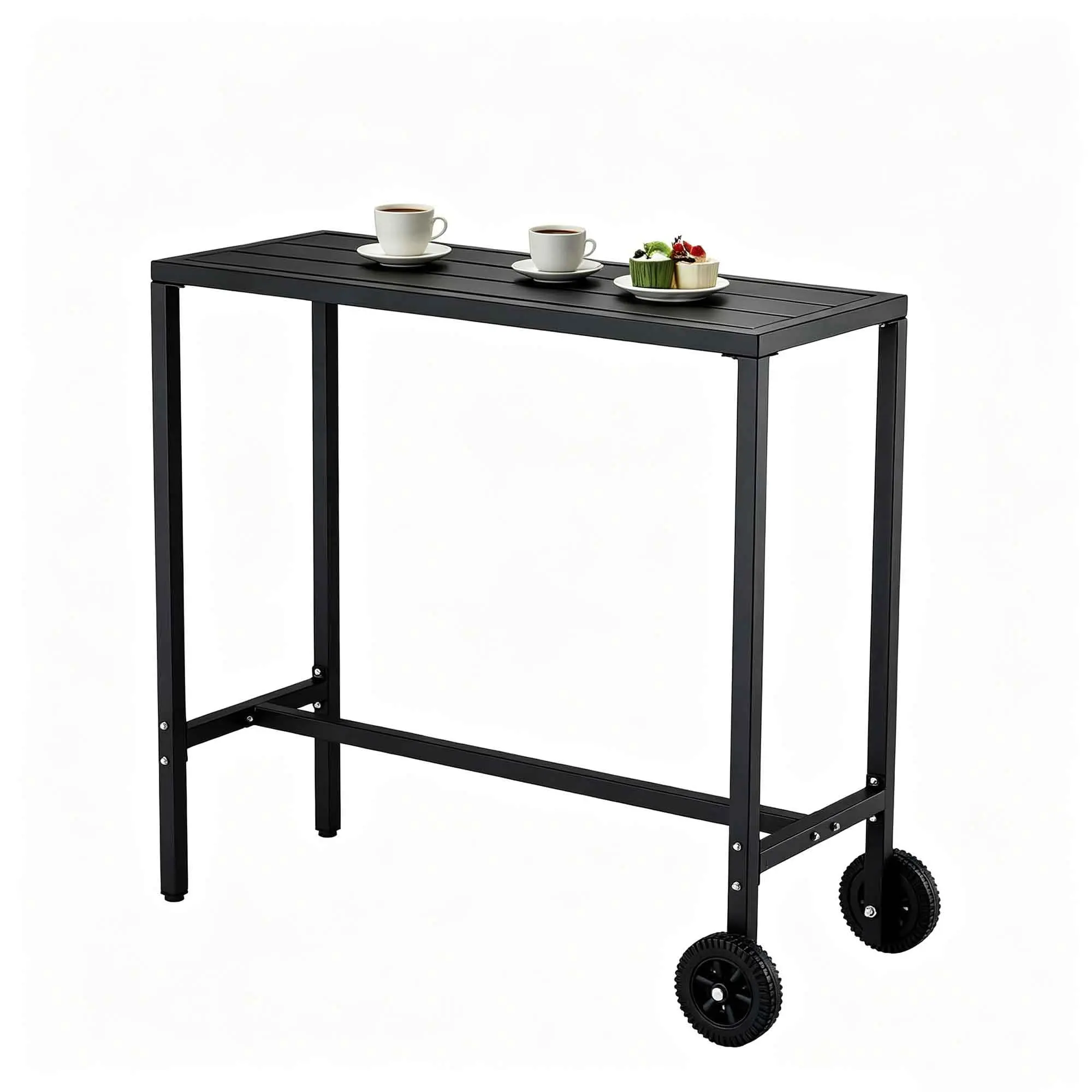 GARVEE Outdoor Bar Table, 39" Counter Height Bar Table with Wheels & Adjustable Leveling Feet, Portable Bar Height Table for Kitchen, Home Bar, Patio, Balcony, Black