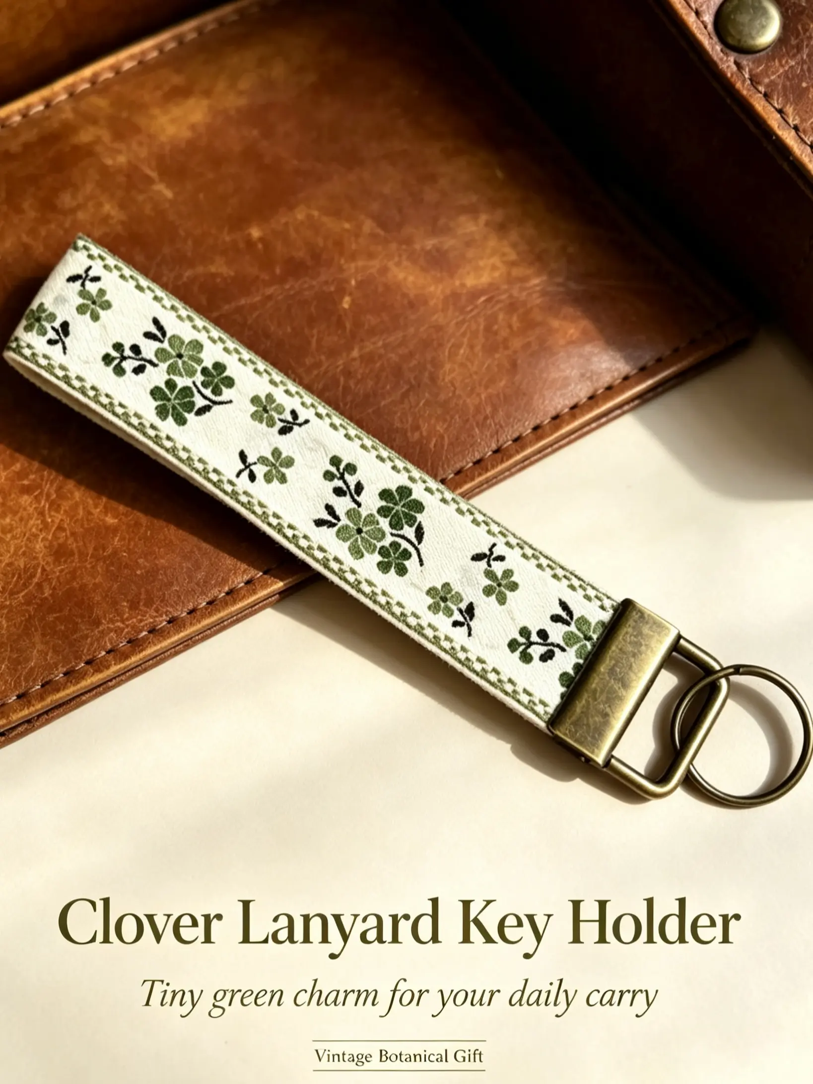 Vintage Clover Floral Wrist Key Strap Retro Embroidery Fabric Keychain Wristlet Key Ring For Bag Purse