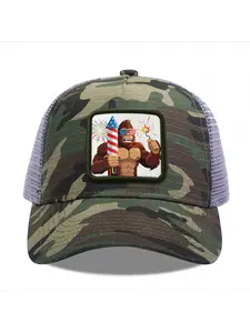 Patriotic Gorilla with Fireworks Camouflage Mesh Baseball Cap for Men & Women - Adjustable Snapback Trucker Hat, Breathable Back for Hiking, Fishing, Camping, Golf & Casual Outdoor Attire Camouflage Random
