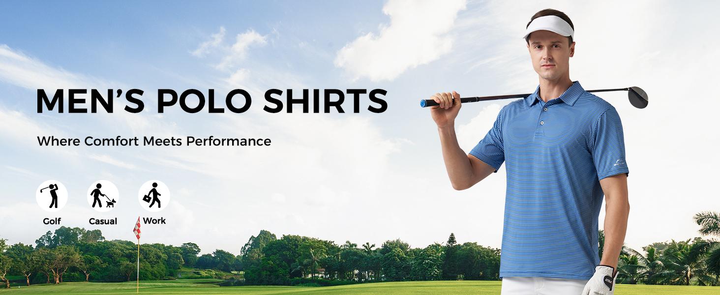 Willit Men's Golf Polo Shirts Short Sleeve Striped Performance Moisture Wicking