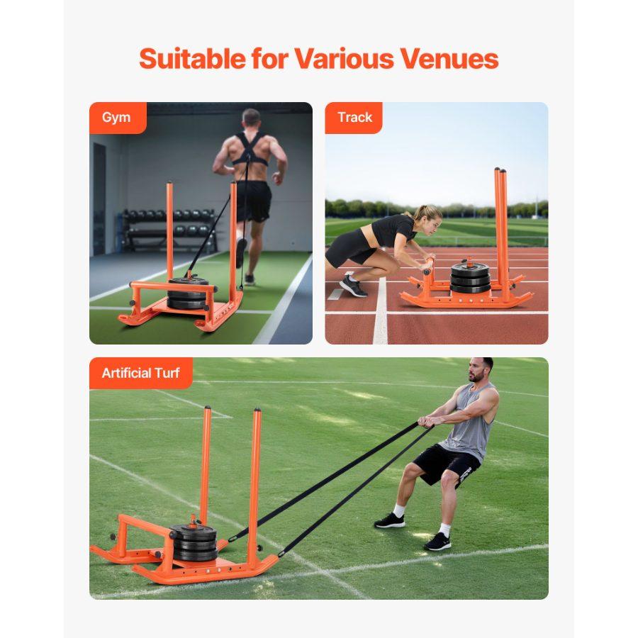 SummerWinsSteel Weight Sled, Fitness Strength Training Equipment with Handle for Speed Training & Athletic Exercise, 1/2-Inch Plates Weight Compatible, Orangedealsforyoudays