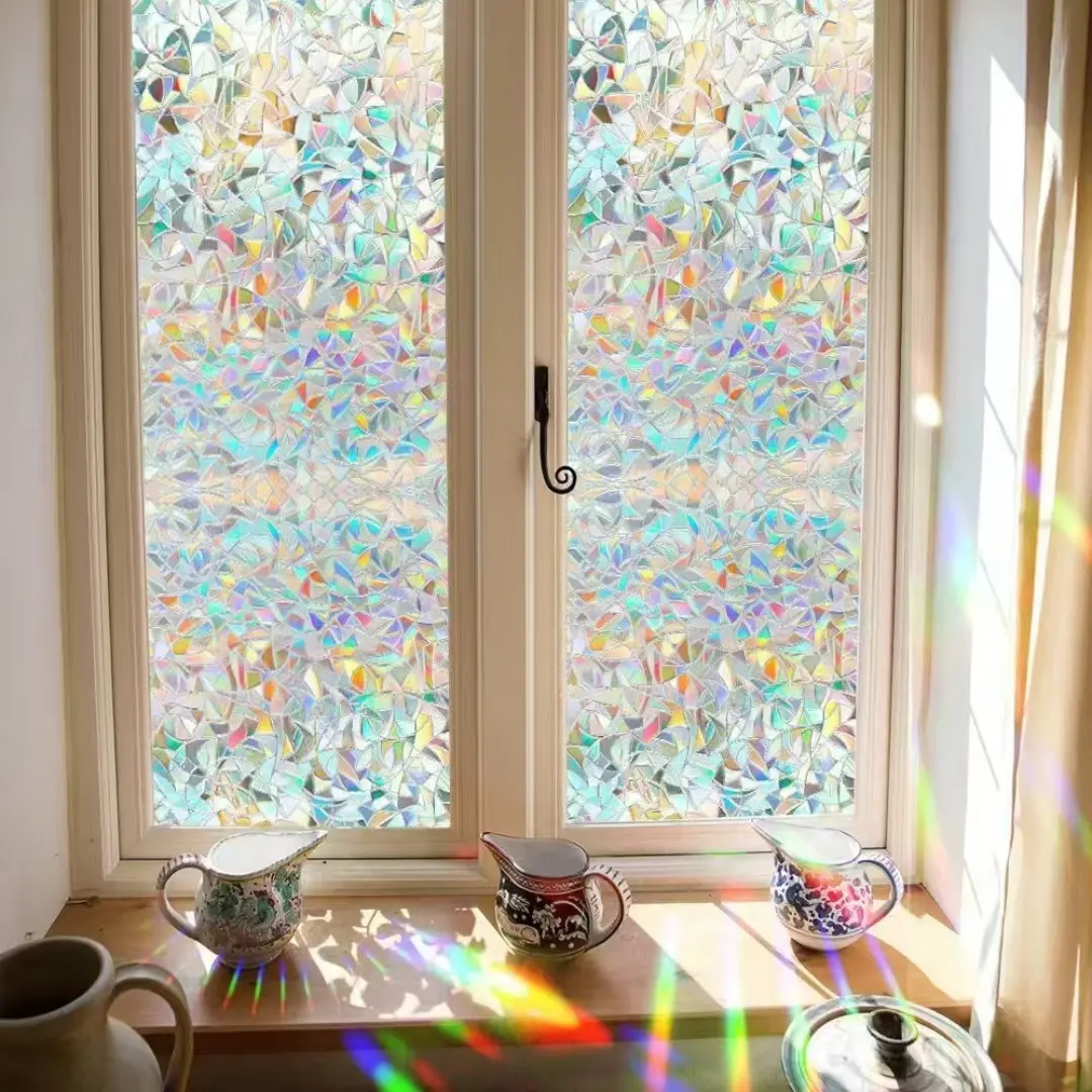 1 Roll (17.5" x 118") Window Privacy Film, Frosted Removable Glass Covering for Bathroom Window Stickers to Prevent Bird Strike, 16mil PVC Static Cling Decals for Glass Windows, Anti-Collision Window Clings Rainbow Sun Catcher Window Decor