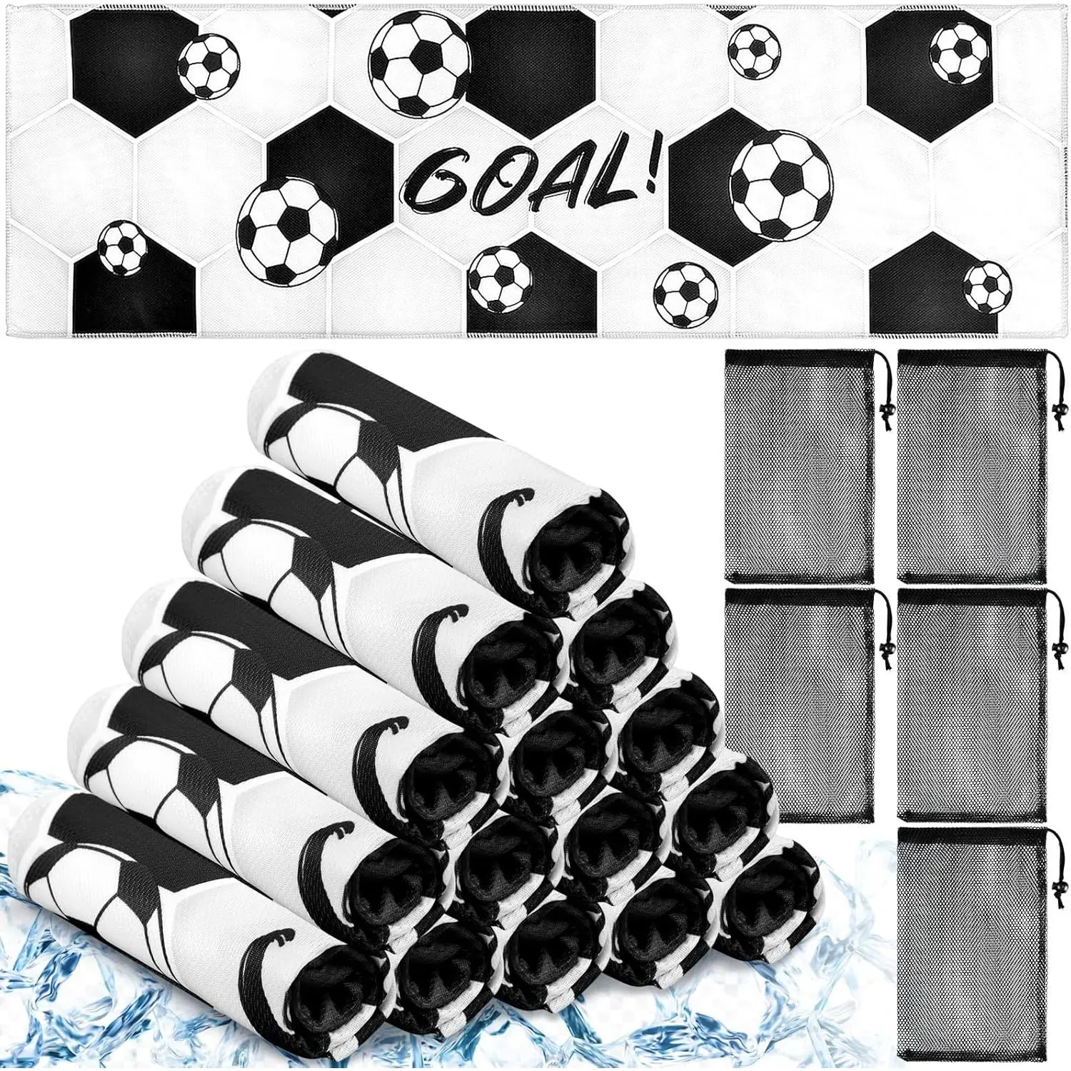 20 count Soccer Towel 40 x 12 Inch Breathable Ice  Towel with Storage Bag Quick Dry Microfiber Soccer Team  Party Favors for Fitness Camping Gym Running  Men Women