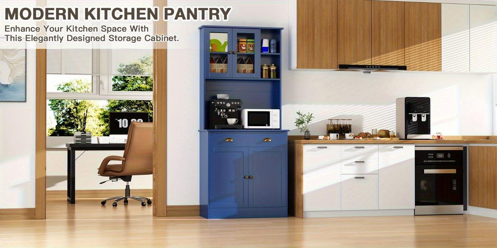 Modern Freestanding Pantry Cabinet with Wide Shelves & Enclosed Doors, Tall Storage Cupboard for Kitchenware, Snacks & Household Items