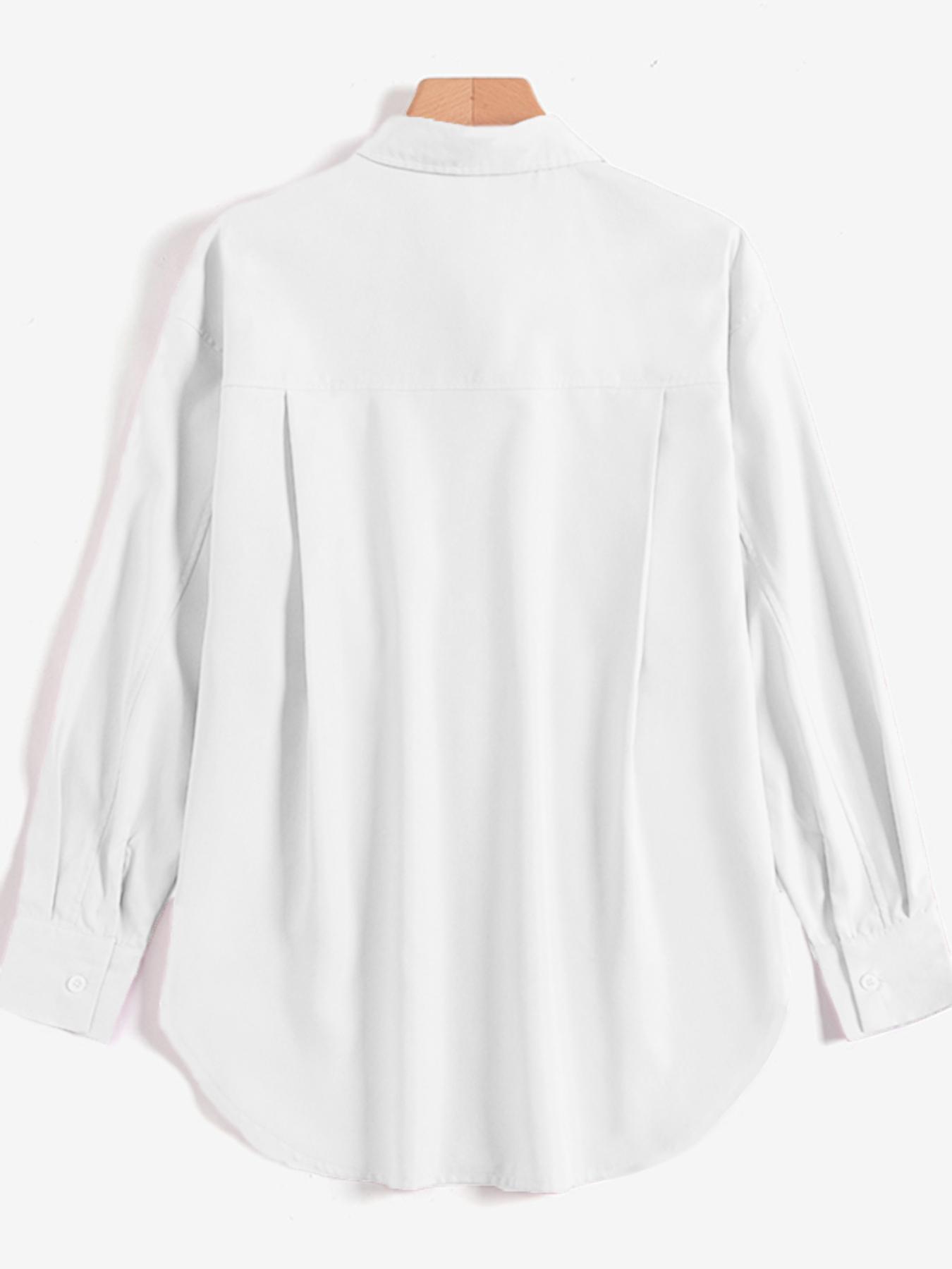 Women's Plain Button Front Drop Shoulder Shirt Blouse, Casual Loose Long Sleeve Collared Top for Fall & Winter, Quality & Durable Women's Clothing for Daily Wear