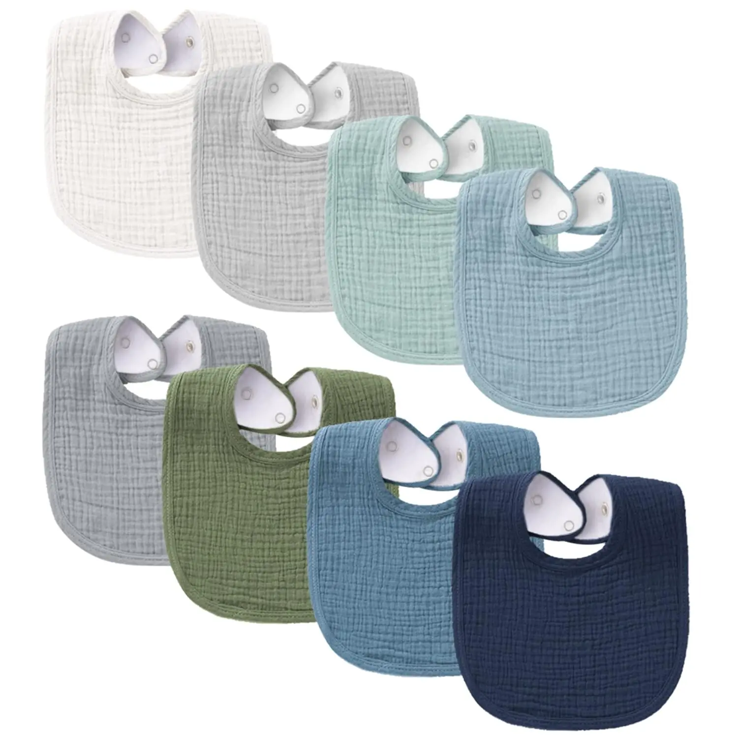 Unisex Organic Cotton Muslin Bandana Bibs & Burp Cloths - 8 Pack Grey, 1 Size, Reusable, Neutral, Super Absorbent, All-Season Soft Set for Teething & Drooling, Organic Cotton Muslin Bibs & Burp Cloths, One Size, All Seasons, Sage