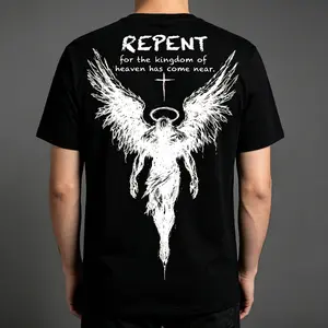 Repent Vintage  Oversized Christian T-Shirt, Angel Wings Faith Graphic Tee, "Kingdom of Heaven Has Come Near" Gospel Streetwear Top, Heavy Cotton Unisex Retro Worship Shirt