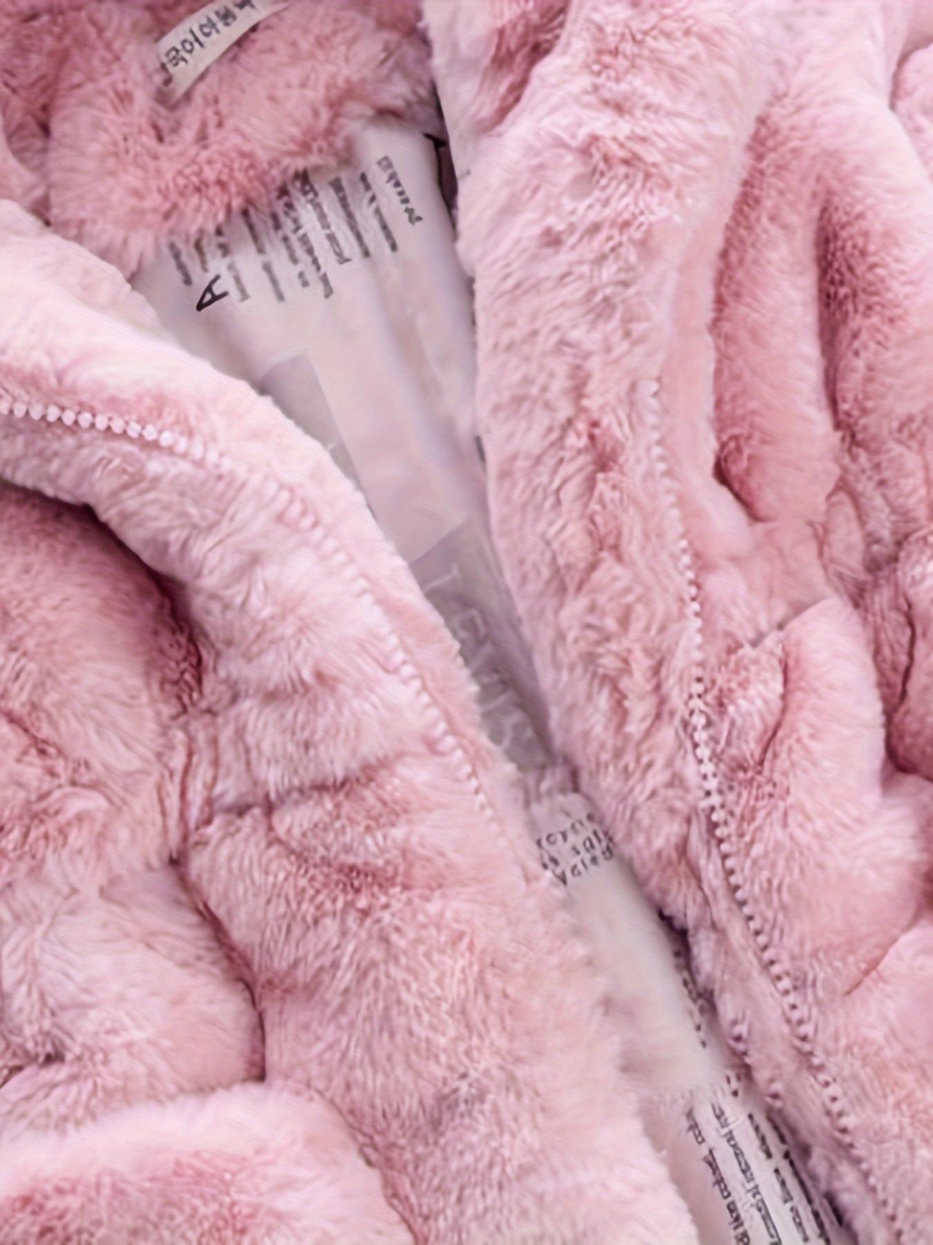Girls' Soft and Cute Plush Hooded Jacket Thick Fleece Open Front Warm Winter Autumn Clothing Outdoor Wear Pink