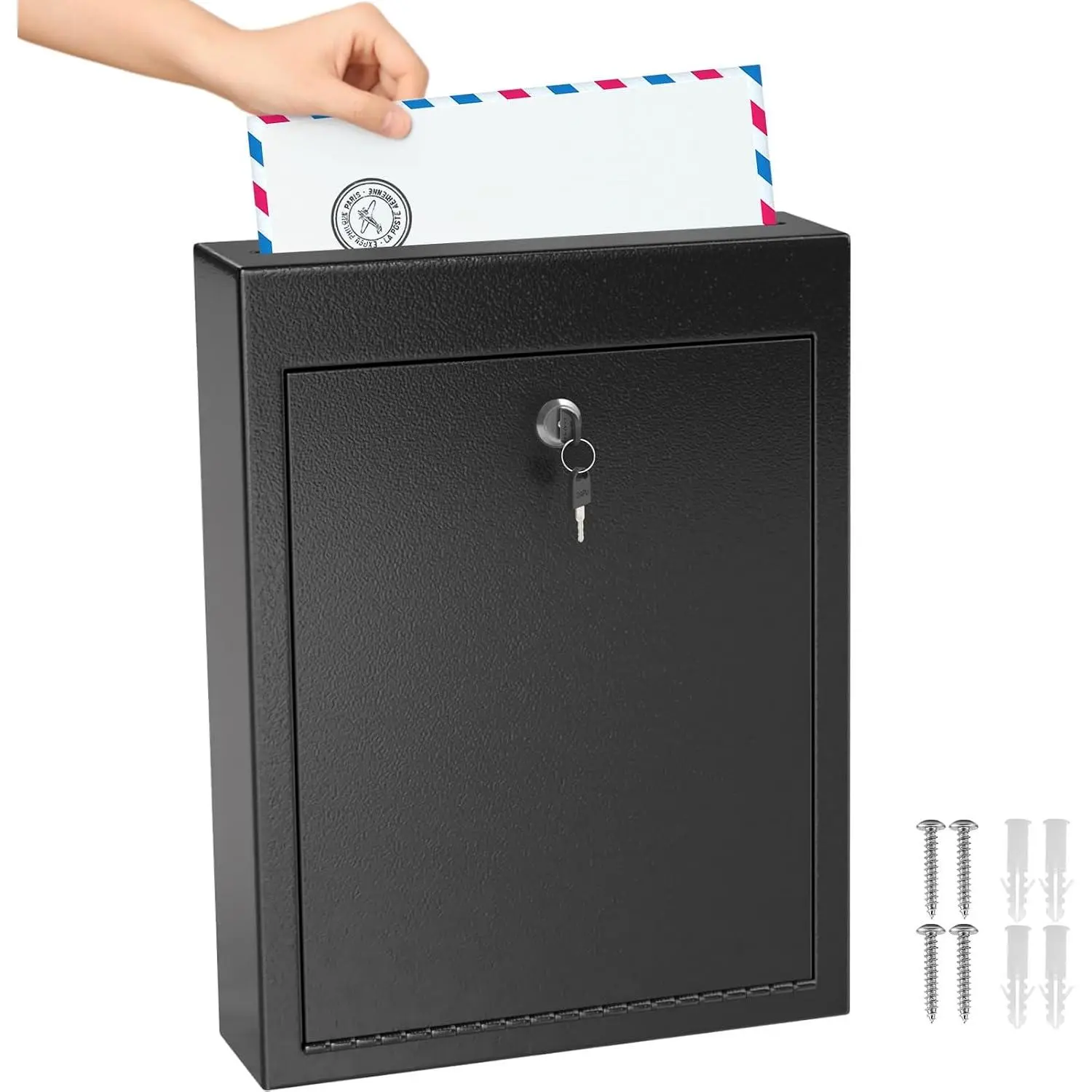 Metal Suggestion Box with Slot and Lock, Wall Mounted Drop Box | 10 x 2.9 x 13 Inch Metal Box, Lock and Slot Design, Suggestion Collection, Document Storage, Letter Storage