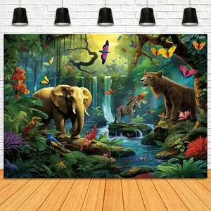 Tropical Rain Forest Adventure Backdrop Exotic Jungle Style Tapestry Wall Hanging, Nature Photography Background, Premium Polyester Party Decor for Photo Studio, Event Venue, Living Room Accent, Garden Celebration, Indoor Outdoor Decoration