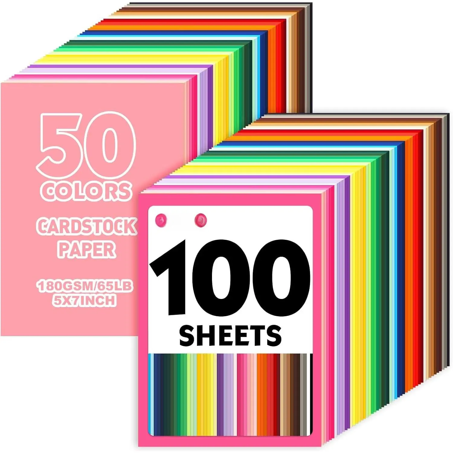 100 Sheets 5"x7" Acid-Free Virgin Pulp Colored Cardstock (50 Colors, 180GSM/65LB), Crafting Supplies for Card Making, DIY Crafts, Office & School Stationery