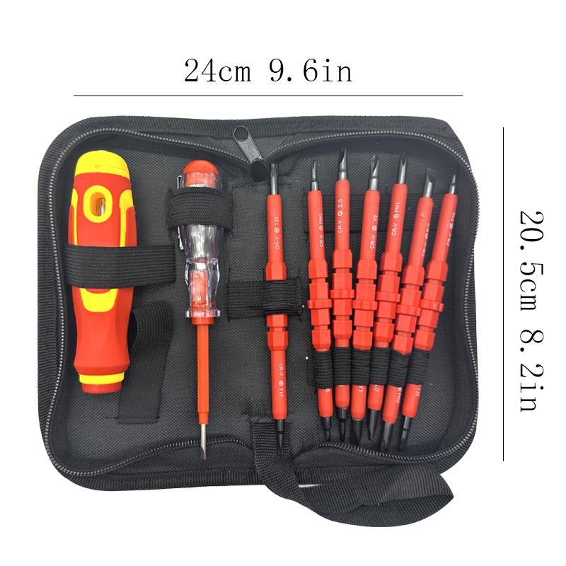 Household Insulation Screwdriver Set, 1 Set Cross Hexagon Electrical Service Tool Set with Test Pen, Multifunctional Insulation Screwdriver Set with Storage Bag