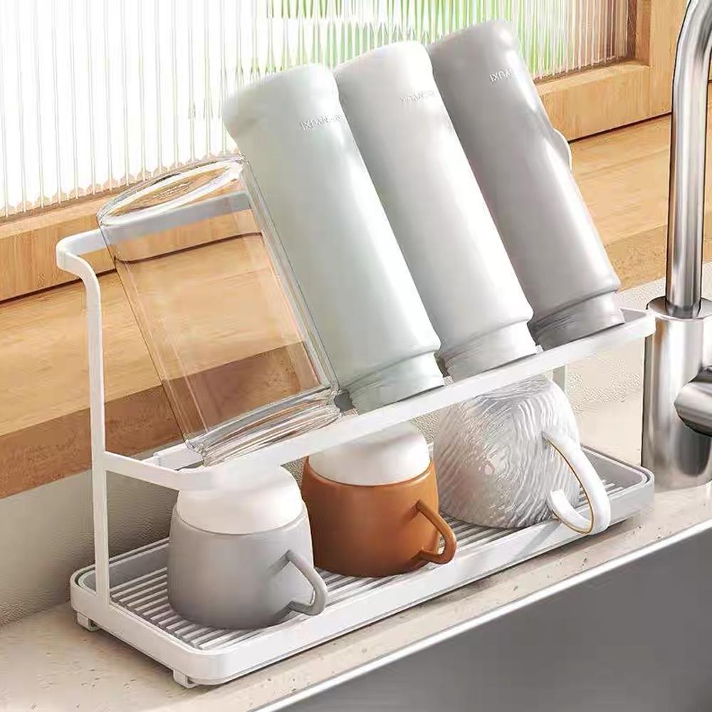 Double Layer Cup Holder Rack, Home Use Water Cup Drainage Stand, Multi-Function Tea Cup Storage Organizer, Space-Saving Design