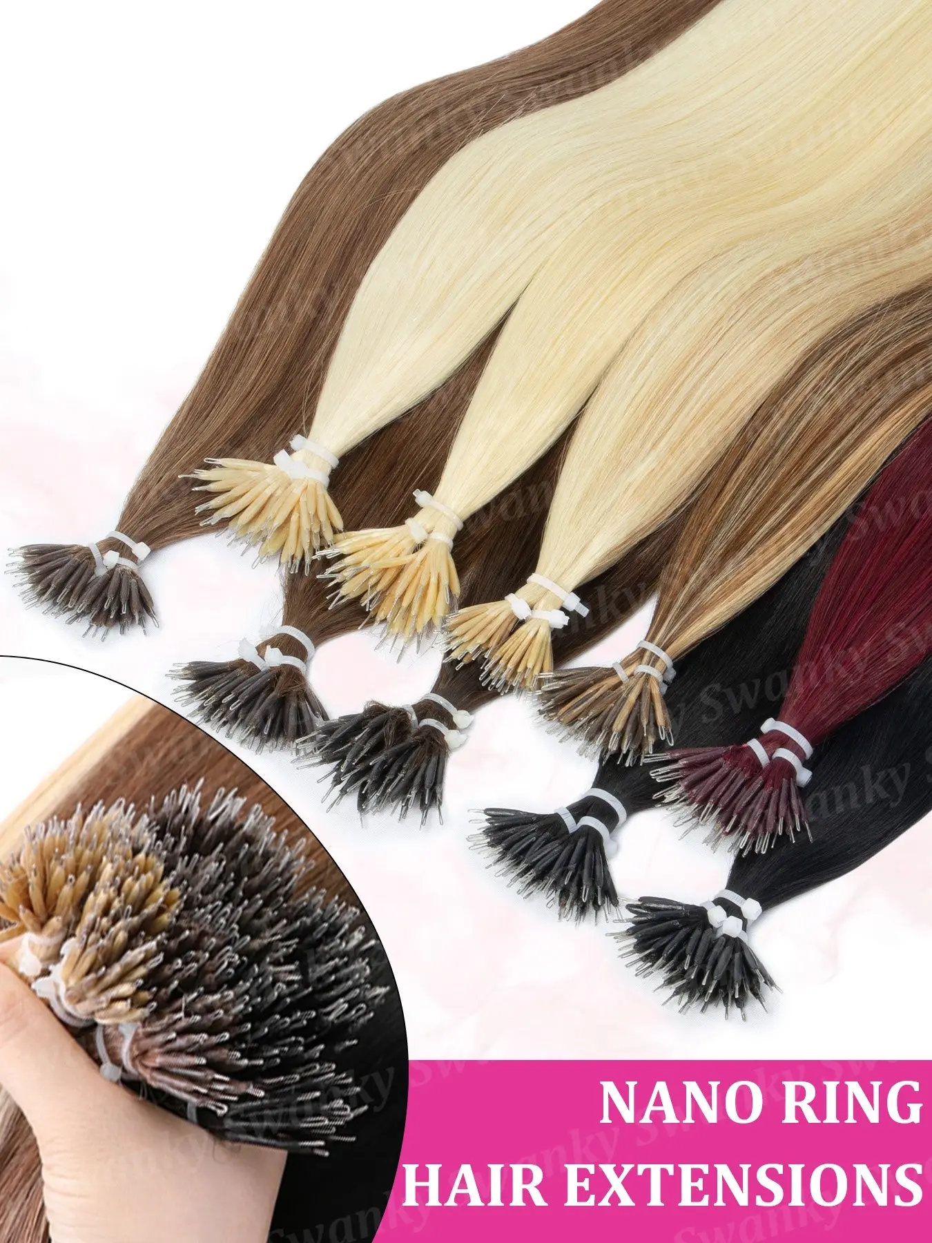 Nano Rings Beads Loop Nano Hair Extensions 12-20inch Human Hair Extension Pre-bonded Micro Nano Rings Beads Loop Nano Hair Extensions Cold Fusion Nano Ring Extensions Nano Tip Extensions 50 strands Human Hair Extensions for Women - Seamless, Invisible & N