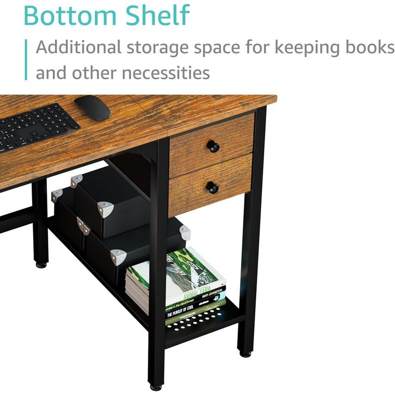 Lufeiya Computer Desk with Drawers - 40 Inch Work Reversible Small Desk for Bedroom Home Office, Simple Study Writing Table PC Desks with Drawer Storage Shelves, Rustic Brown, Get Free Gift Lufeiya Computer Desk with Drawers - 40 Inch Work Reversible Small Desk for Bedroom Home Office, Simple Study Writing Table PC Desks with Drawer Storage Shelves, Rustic Brown, Get Free Gift