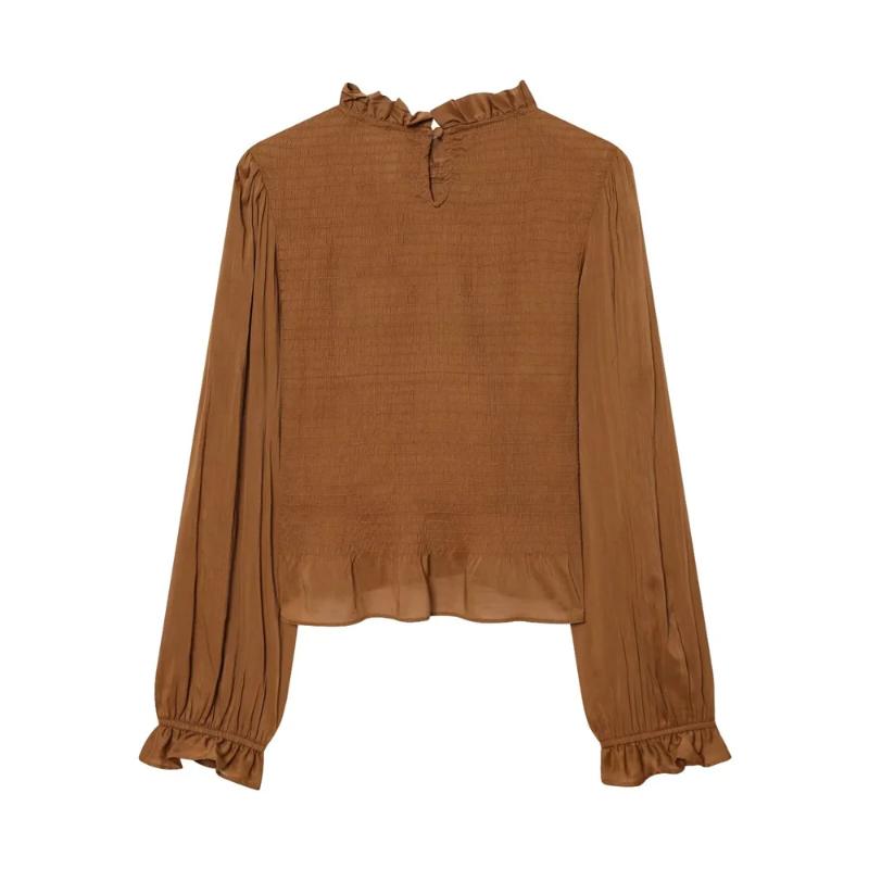 Aria Muse 2026 new women's fashion commuting style slim fit version with ruffle collar long sleeved shirt and pleated top