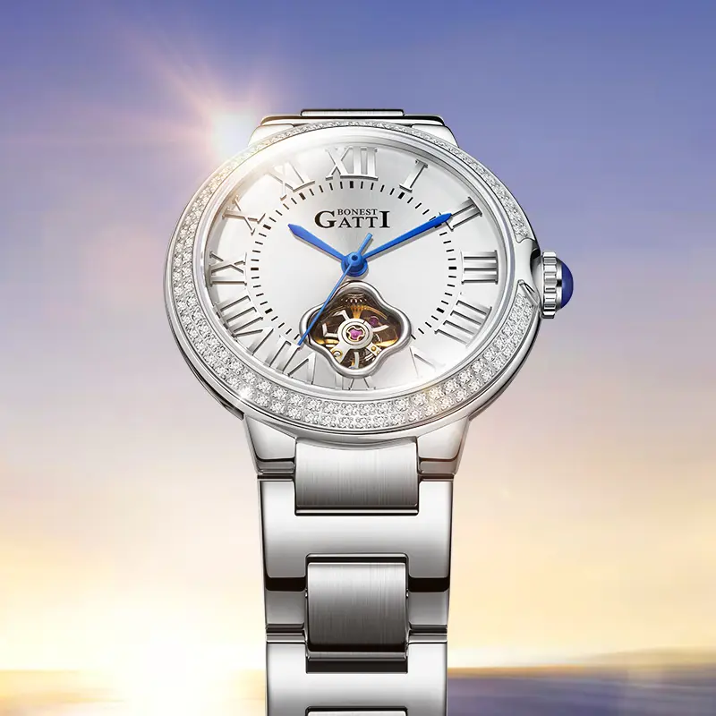 BONEST GATTI High-Quality Watches Women's Automatic Mechanical Watch Stainless Steel Round Dial Luminous Waterproof Wristwatch