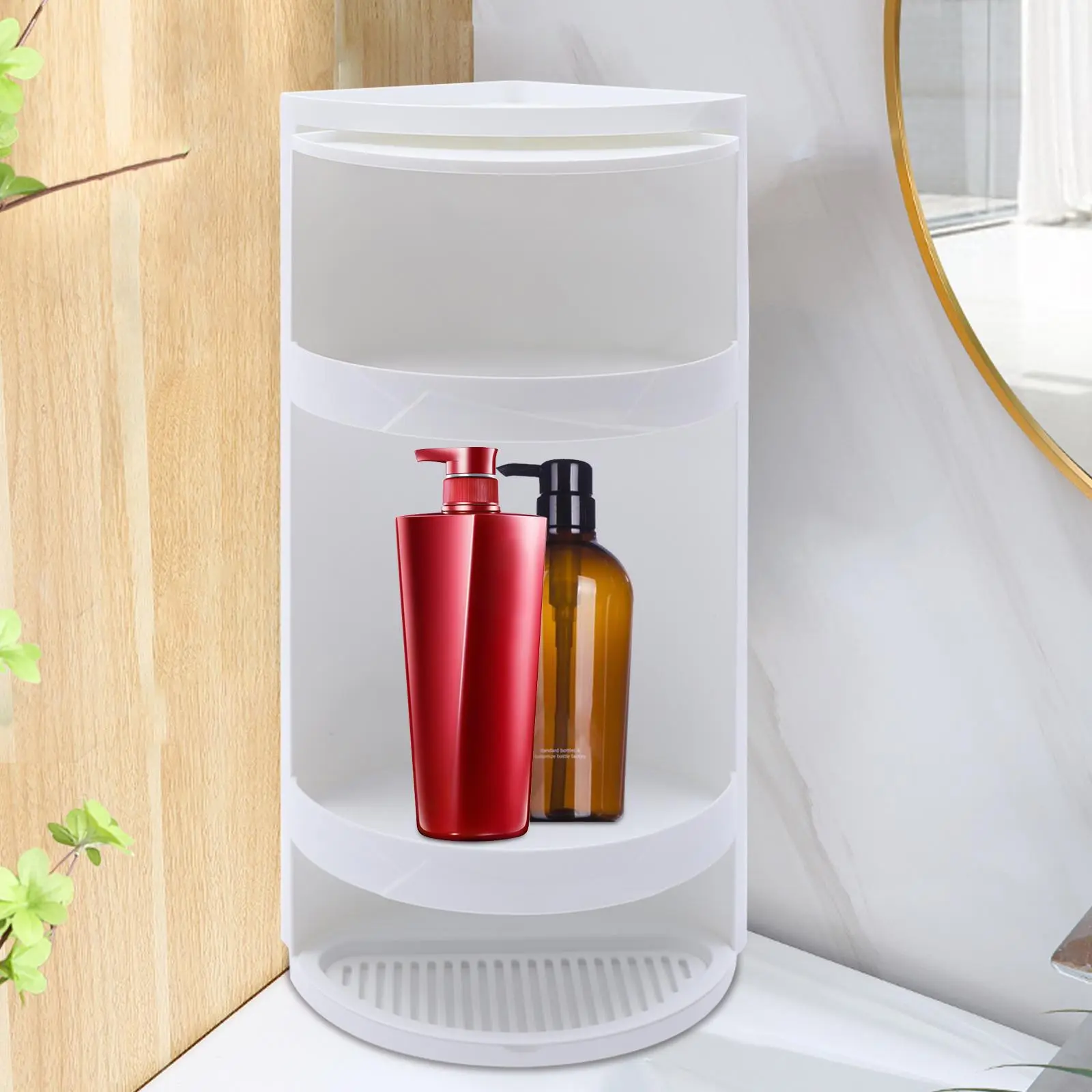 Bathroom Corner Shelf Corner Locker Cosmetic Storage Rack Cabinet, Countertop Storage or Wall Shelf, 3-Tire Rotating Triangle Scalloped Shelf for Bathroom Bedroom, 8x8x23.6”, White
