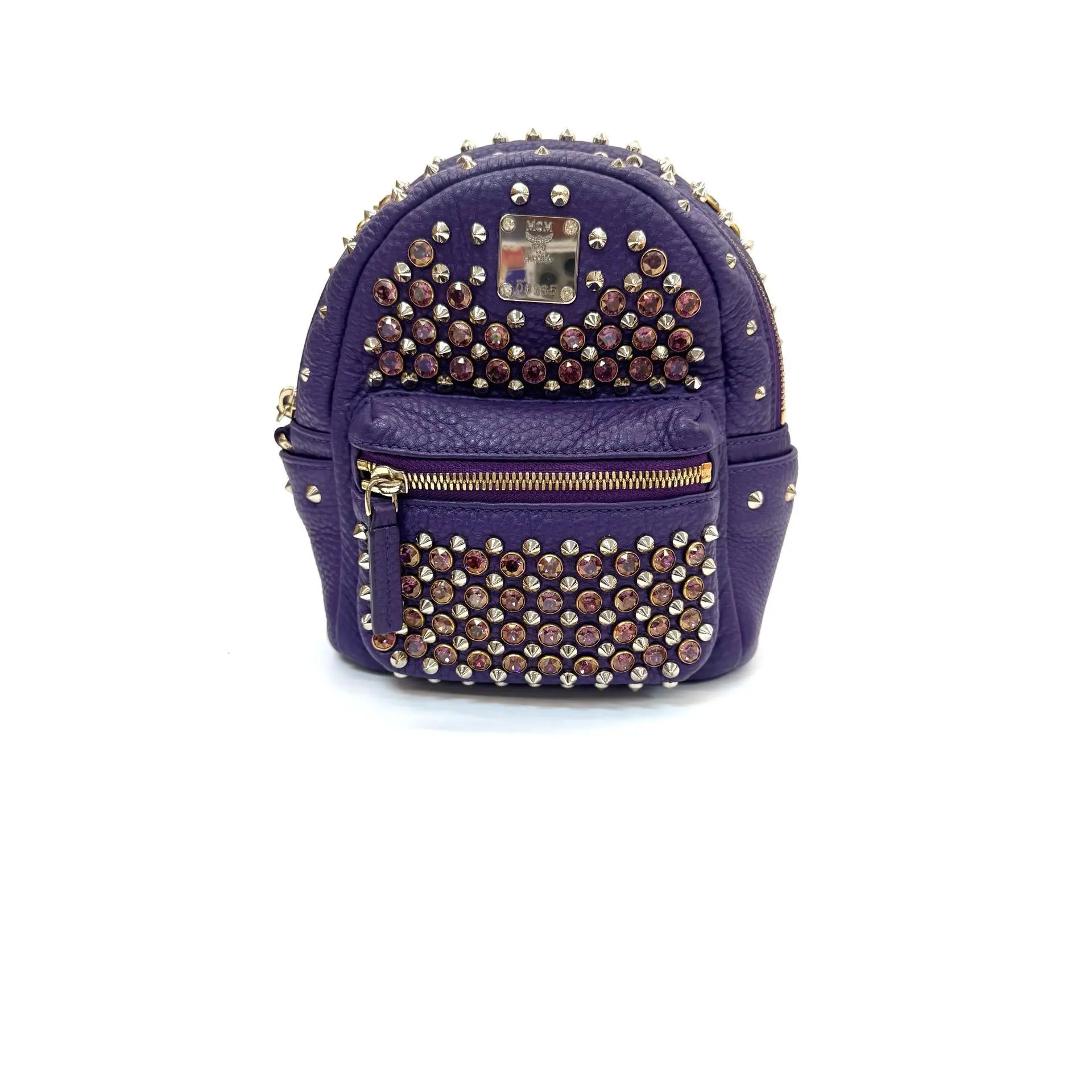 Pre-owned MCM Stark Mini Studded Deep Purple Leather Backpack – Base Length 17cm – N23993877