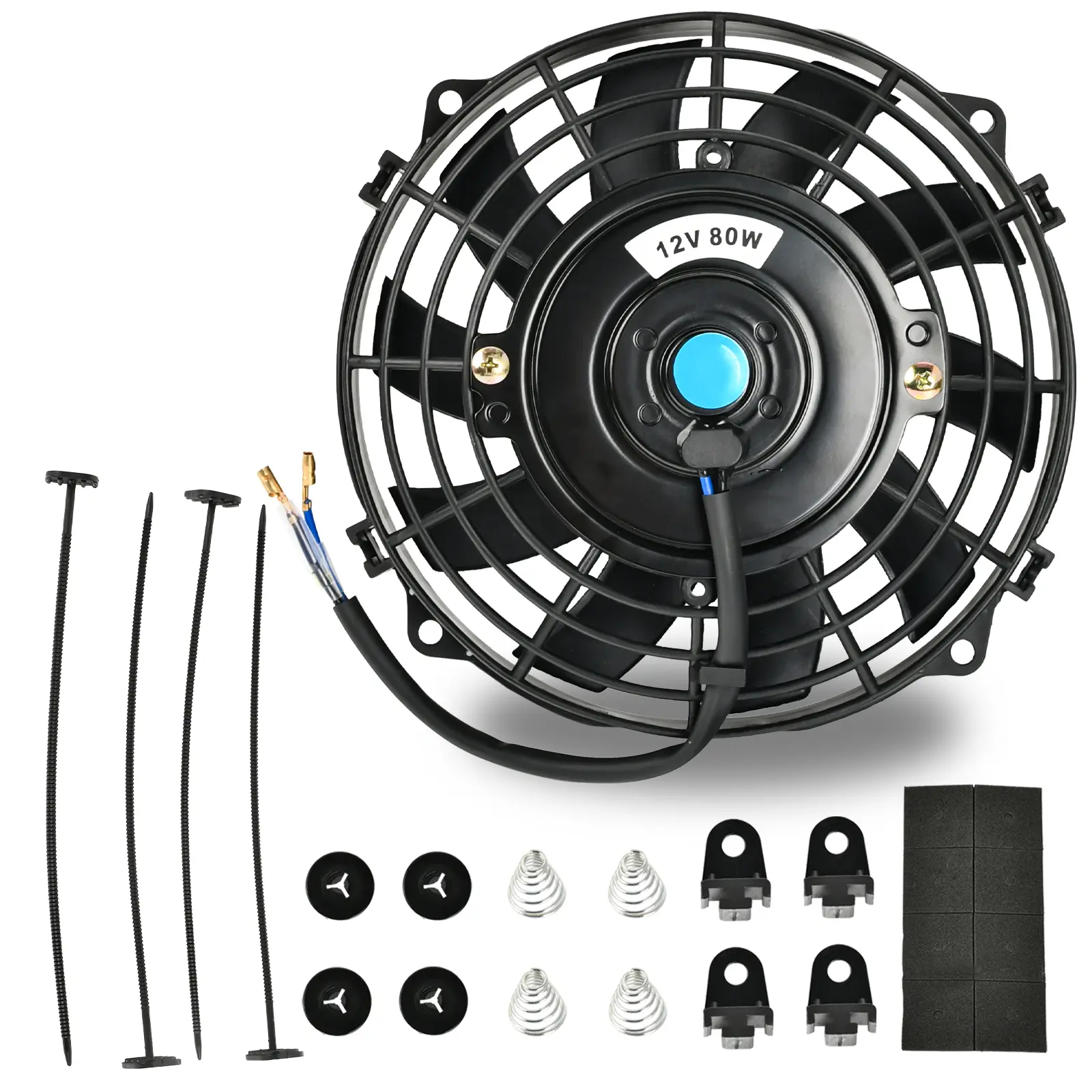 XKV 7/10/12 Inch High Performance Universal Electric Radiator Cooling Fan, 12V 80W Slim Cooling Fan with Mounting Kit & Hardware, Reversible Push Pull Engine Cooling Fan, Universal Auto Replacement Cooling Fan for Car Truck SUV Radiator