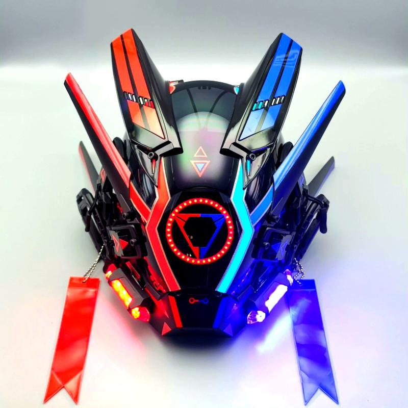 Cyberpunk Mask Iron Warrior Helmet Cosplay Men's Mecha Luminous Full Face Hood Tactical Mask