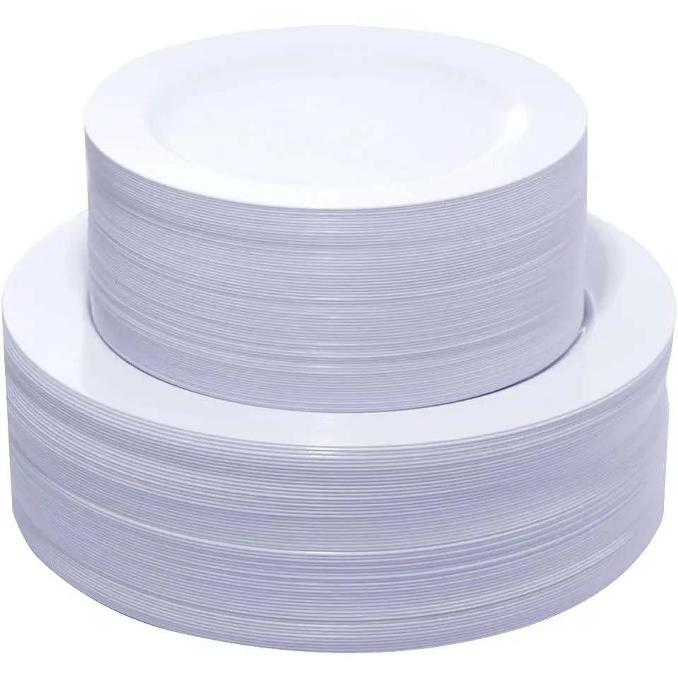 120 count White Plastic Plates - Heavy Duty White Disposable Plates for Party/Wedding - Include 60 count 10.25inch Dinner Plates - 60 count 7.5inch Dessert/Salad Plates