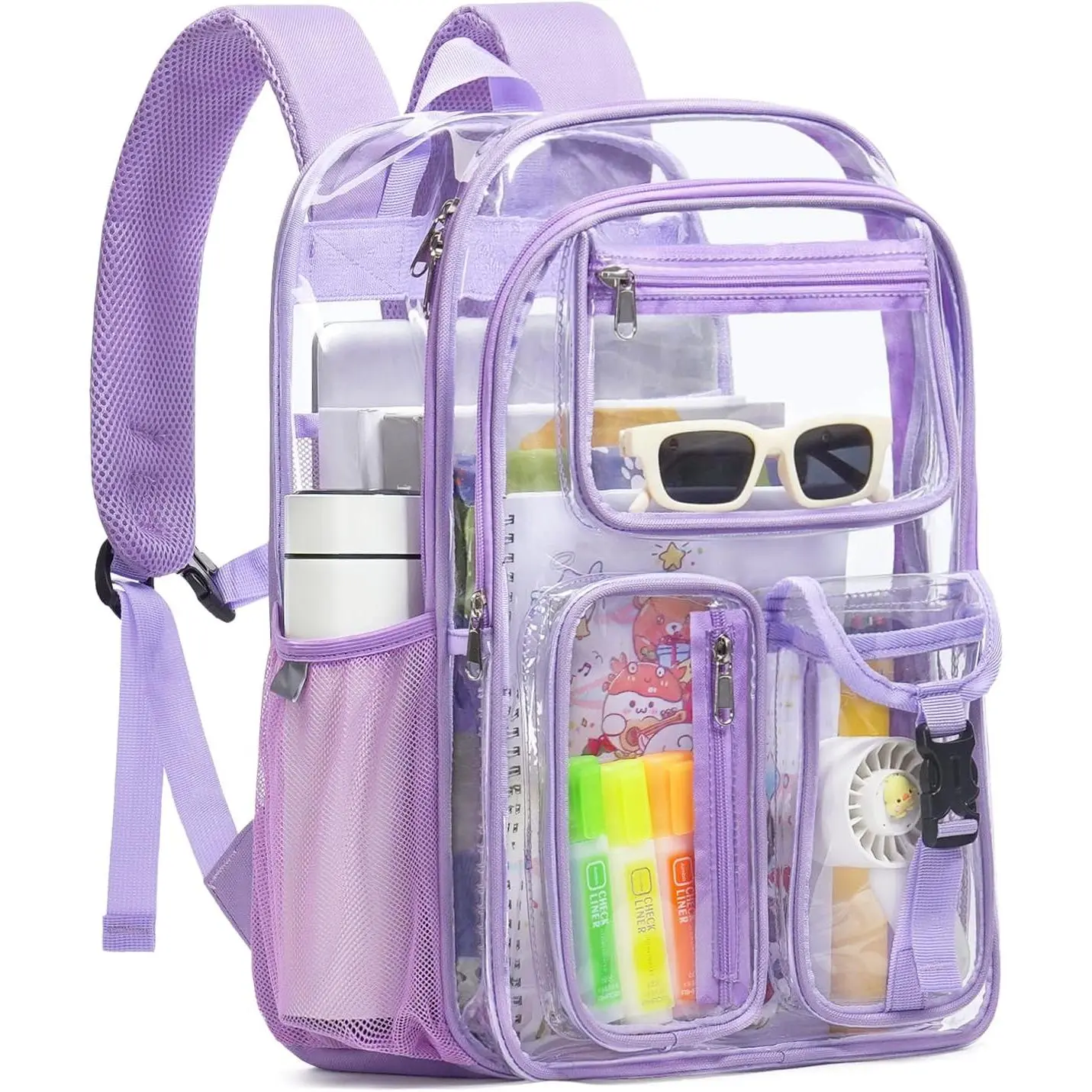Double-Layer Clear Backpack Heavy Duty, 17 Inch Large Clear Bookbag, Transparent See Through Backpack For School, Work, College, Travel, Sport- Light Purple