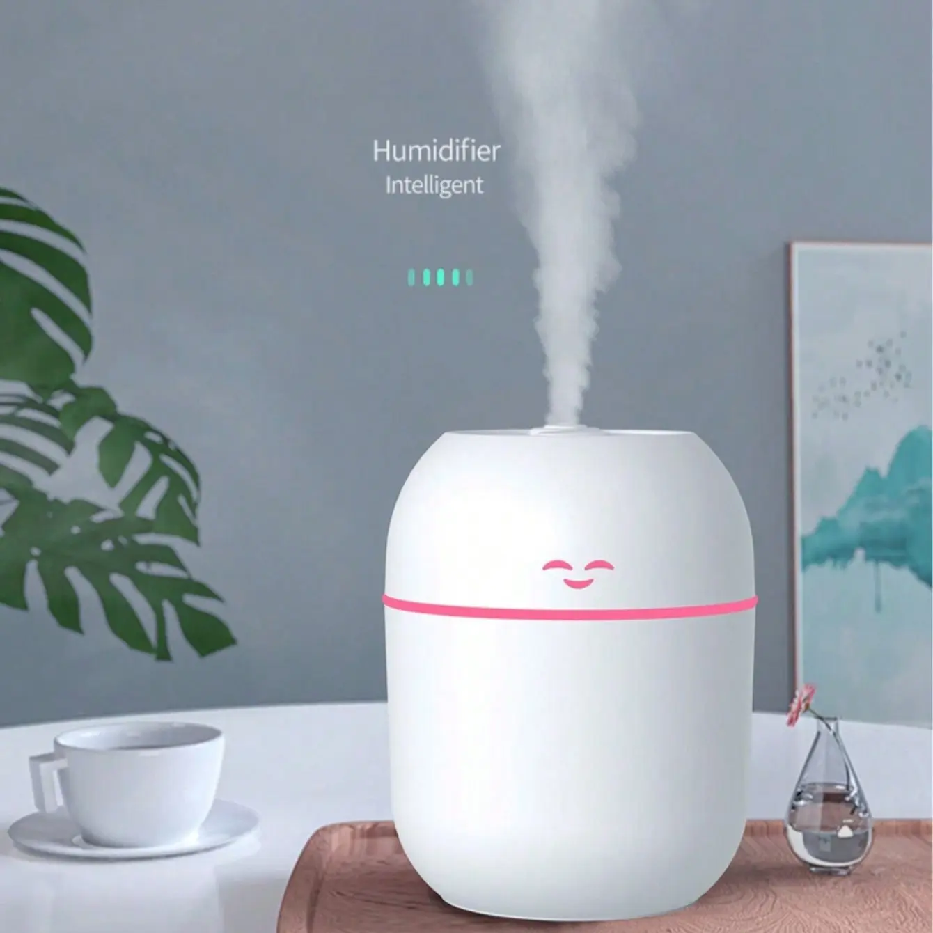 220ML USB Portable Smiley Aroma Humidifier, Silent Desktop Humidifier with Multi-Color Ambient Light, Ideal Gift for Home, Hotel, Bathroom, Car