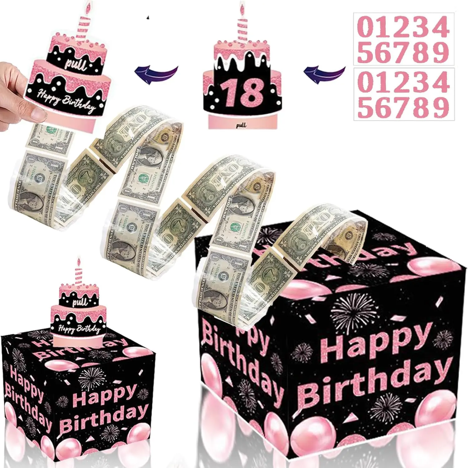 Pull Out   Box,  Roll Bouquet Kit with Cards & Instruction Book,  Present for Birthday, Wedding Shower, Holiday for Teens & Adults ( Black)