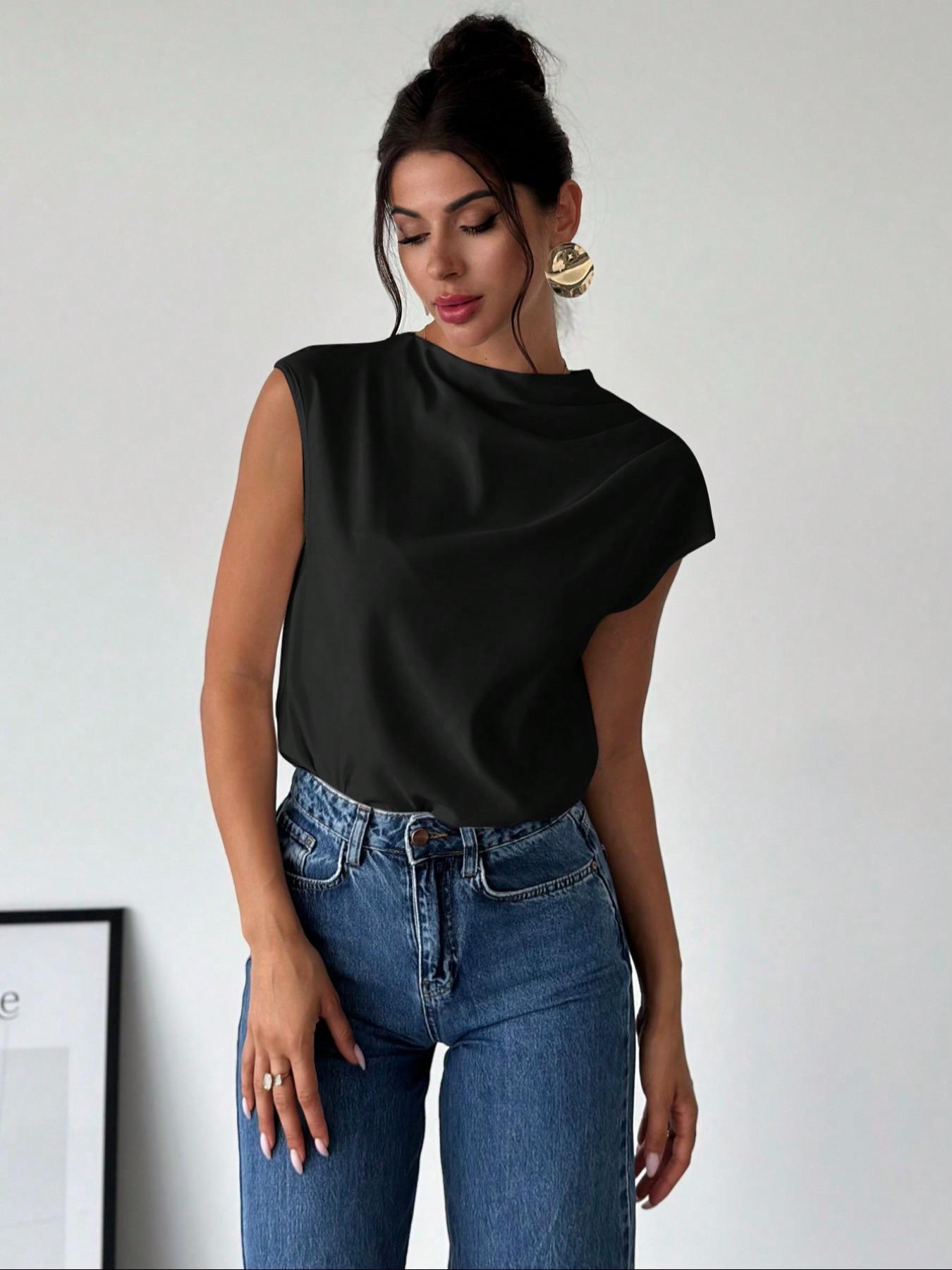 Women's Solid Color Blouse, Formal Basic Elegant Top for Work Office Business, Ladies Clothes for All Seasons, Casual Classy Top