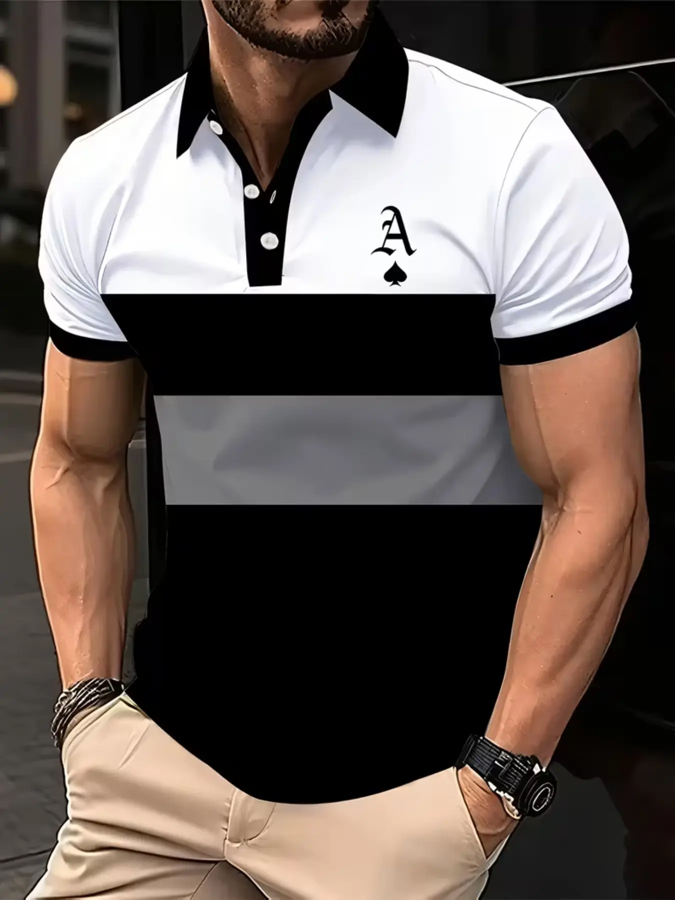 New Men's Polo Shirt Top with 3D Print, Sporty Slim-Fitting Design, All-Over Print Pattern, Ideal for All Seasons, Plain Surface Style
