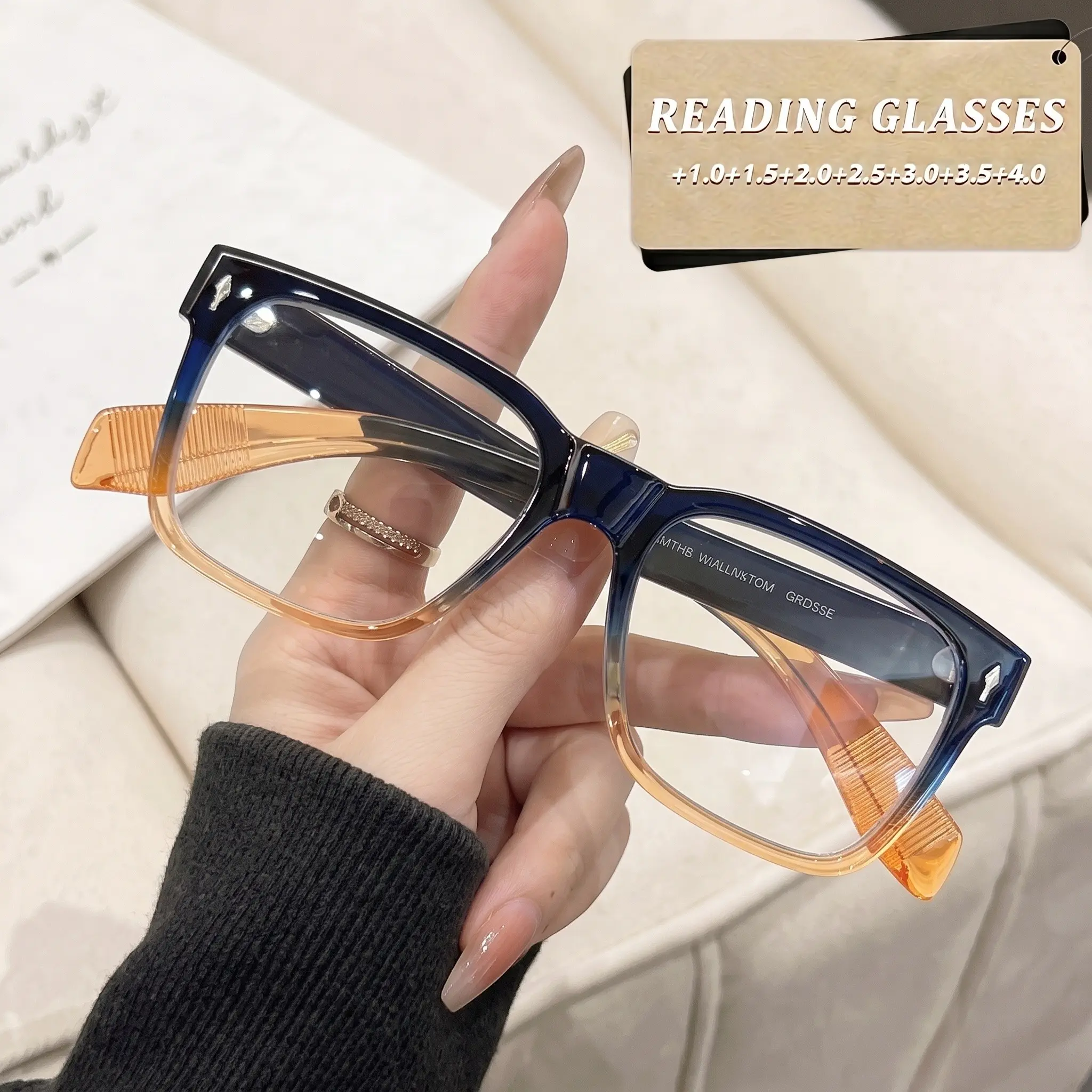 New classic retro square rivet trendy high-quality light luxury HD reading glasses, PC frame   PC lenses, lightweight and comfortable on the nose,  1.0  4.0 diopters, suitable for daily mobile phone, computer, and office use.