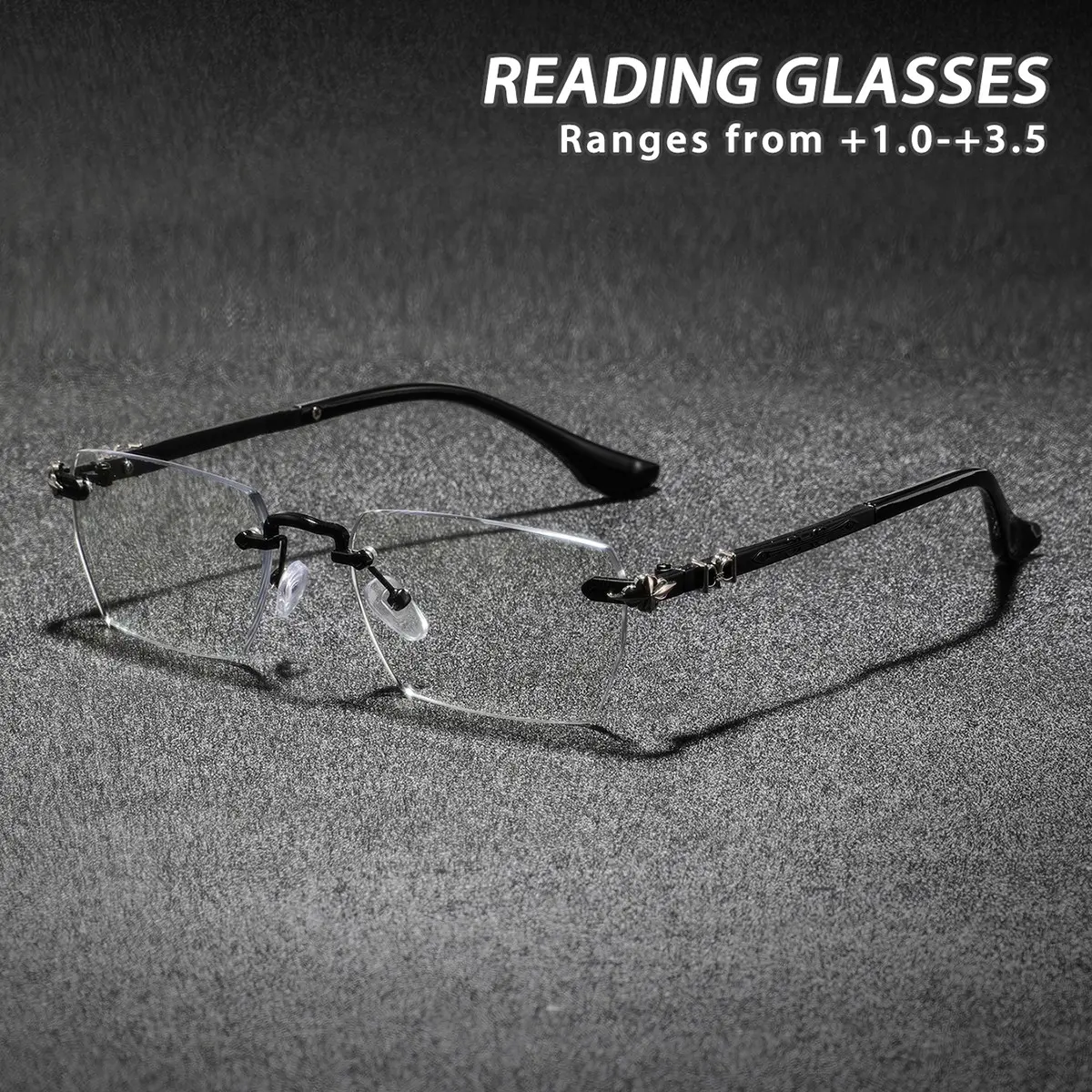 Men's Metal Rimless Reading Glasses, Classic Floral Design, Elegant Business Style, Versatile Fashion Eyewear, Non-Color Changing