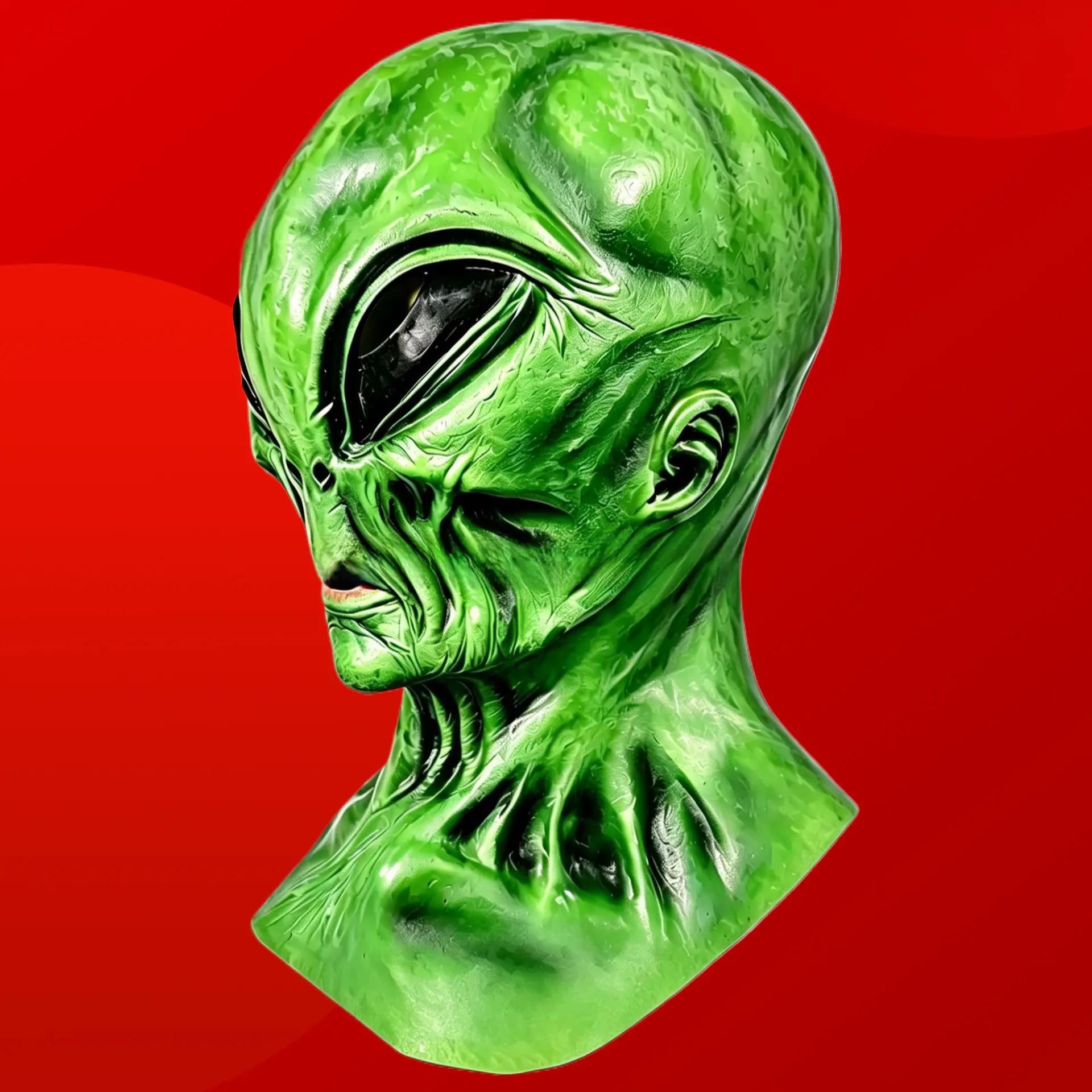 Scary Green Alien Latex Full Head Mask, 26x24cm Horror Look Creepy Face Covering, Halloween Party Cosplay Prop, Natural Latex