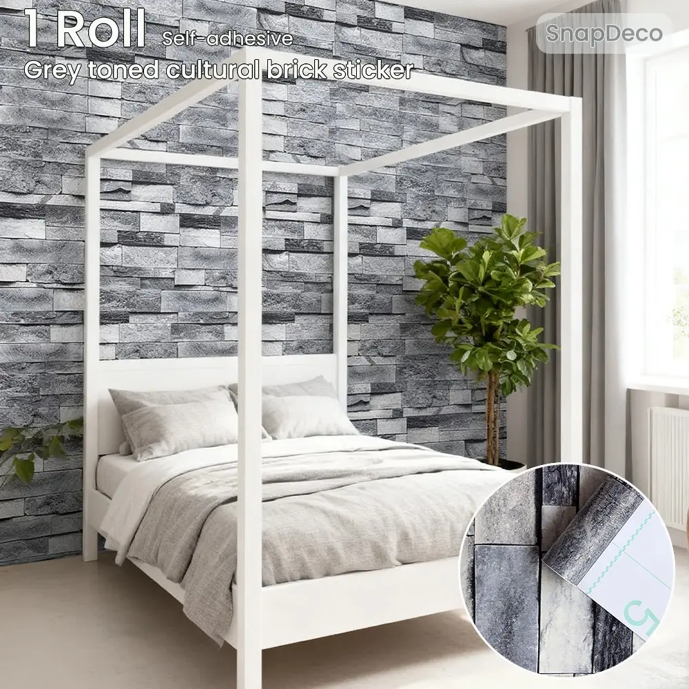 1 roll of industrial-style gray and white cultural brick self-adhesive wallpaper, suitable for wall renovation and decoration, with thickened material, three-dimensional visual effect, easy to peel and paste, multiple sizes, and easy to clean.