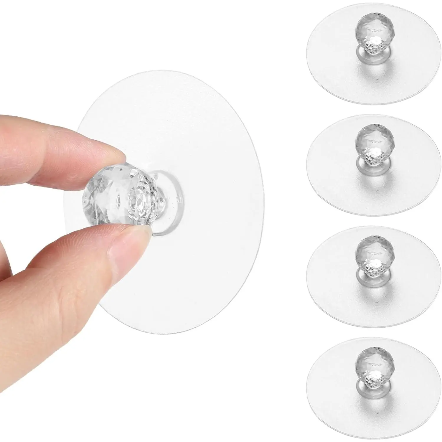 4 count Self Adhesive Cabinet Drawer Pull Knobs No Drill Clear    Shaped Pulls Handles Hooks Window Opener for Wardrobe Kitchen Cupboard Bookcase Dresser Furniture Door