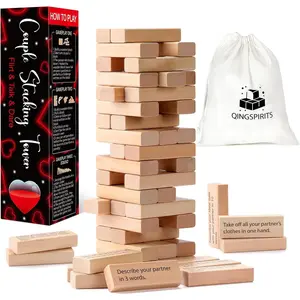Super Fun Tumble Tower Game for Couples Adults Valentines Gifts, 54pcs Exciting Date Night Stacking Wooden Blocks Talking Challenge Dare Romantic Anniversary Games for Your Partner, Only Grown Ups 17+