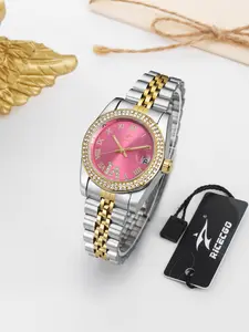 An elegant diamond-set quartz ladies' watch with Roman numeral hour markers and a date display; a stylish yet affordable steel-strap watch perfect for business and daily commuting