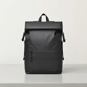Unisex Waterproof 15-Inch Laptop Backpack - Adjustable, Lightweight, Chic Coated Leather, Curved Shoulder Straps, Medium (20-35L), Business & Commute Travel Roll Top Casual Daypack (Gray, Black)