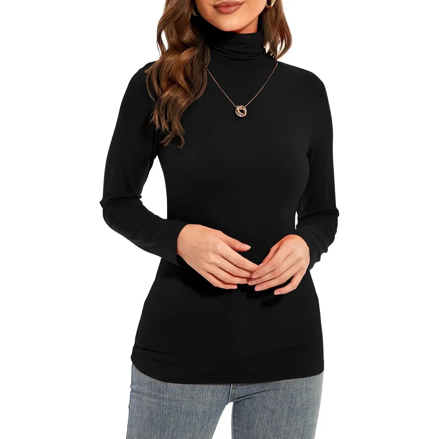 Womens Long Sleeve Turtleneck T-Shirts Casual Lightweight Slim Fit Cozy Base Layer Top