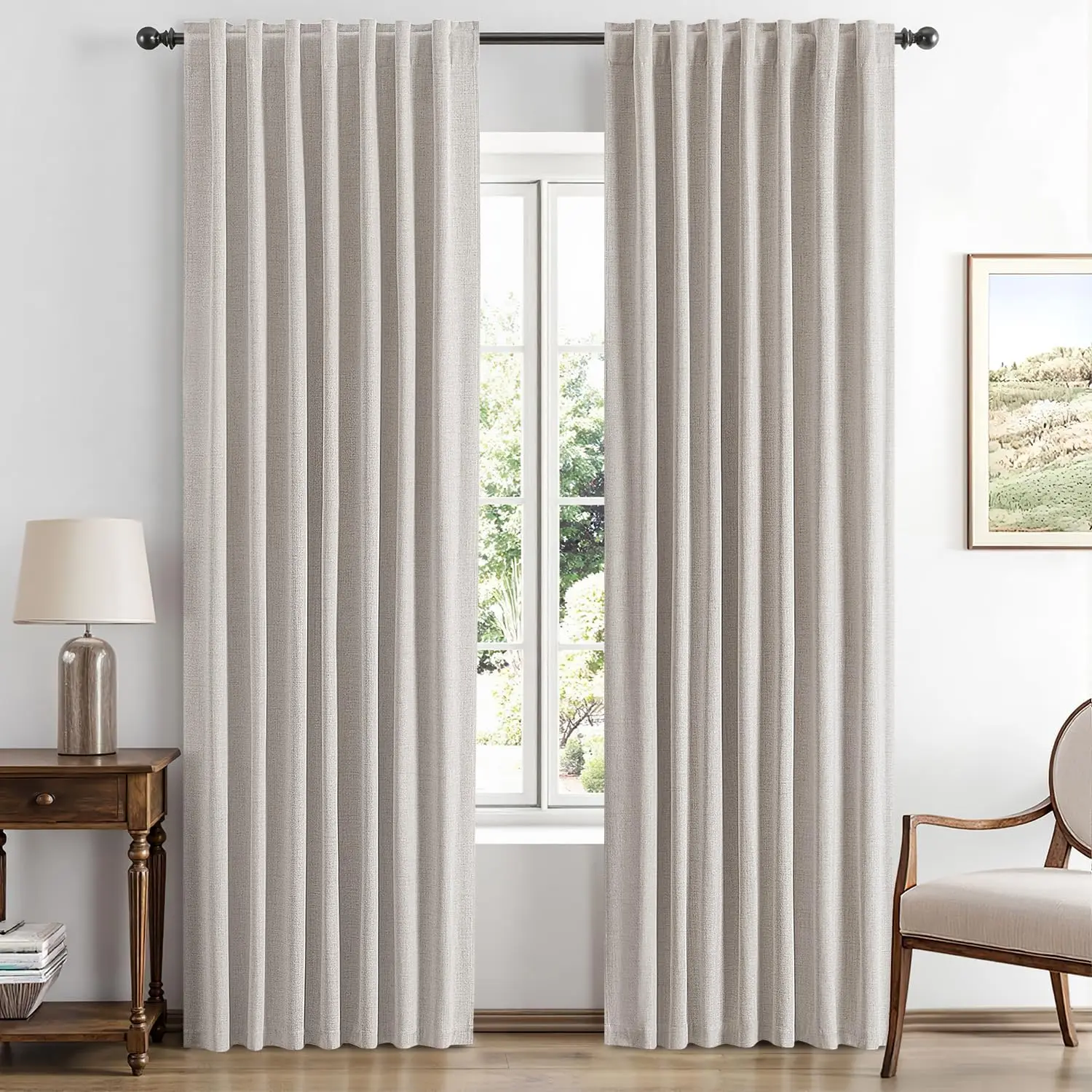Home Decoration Curtains, 2-Panel 42x84" 100% Blackout Linen Luxury Thermal Insulation Draperies with Back Tab & Rod Pocket, Room Darkening Window Treatments for Bedroom, Living Room