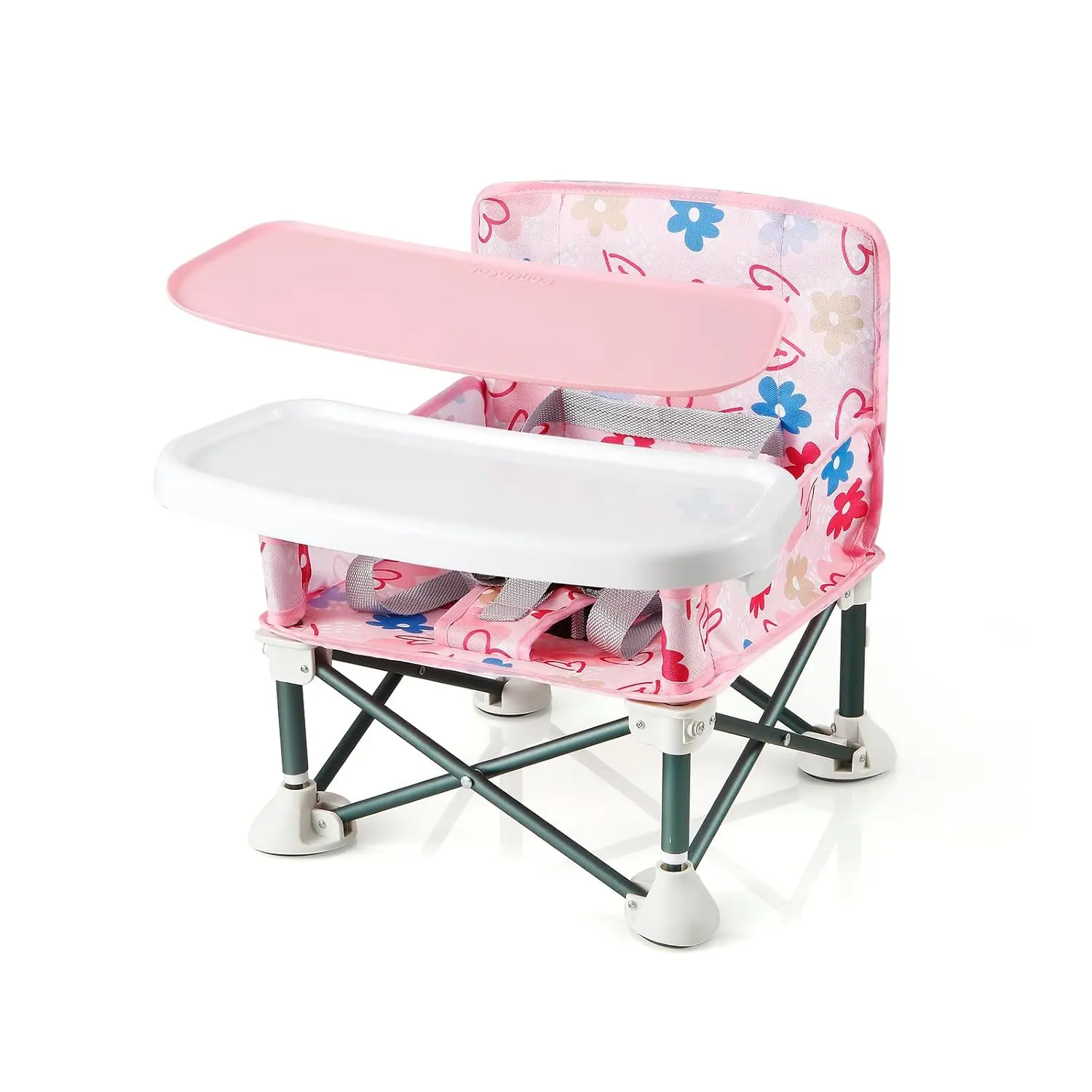 Portable Baby Seat Travel |     Compact Fold with Straps  Indoor/Outdoor Use |     Great  Camping, Beach, Lawn |   Toddlers, Kids, Boys, Girls (with Placemat, Pink)