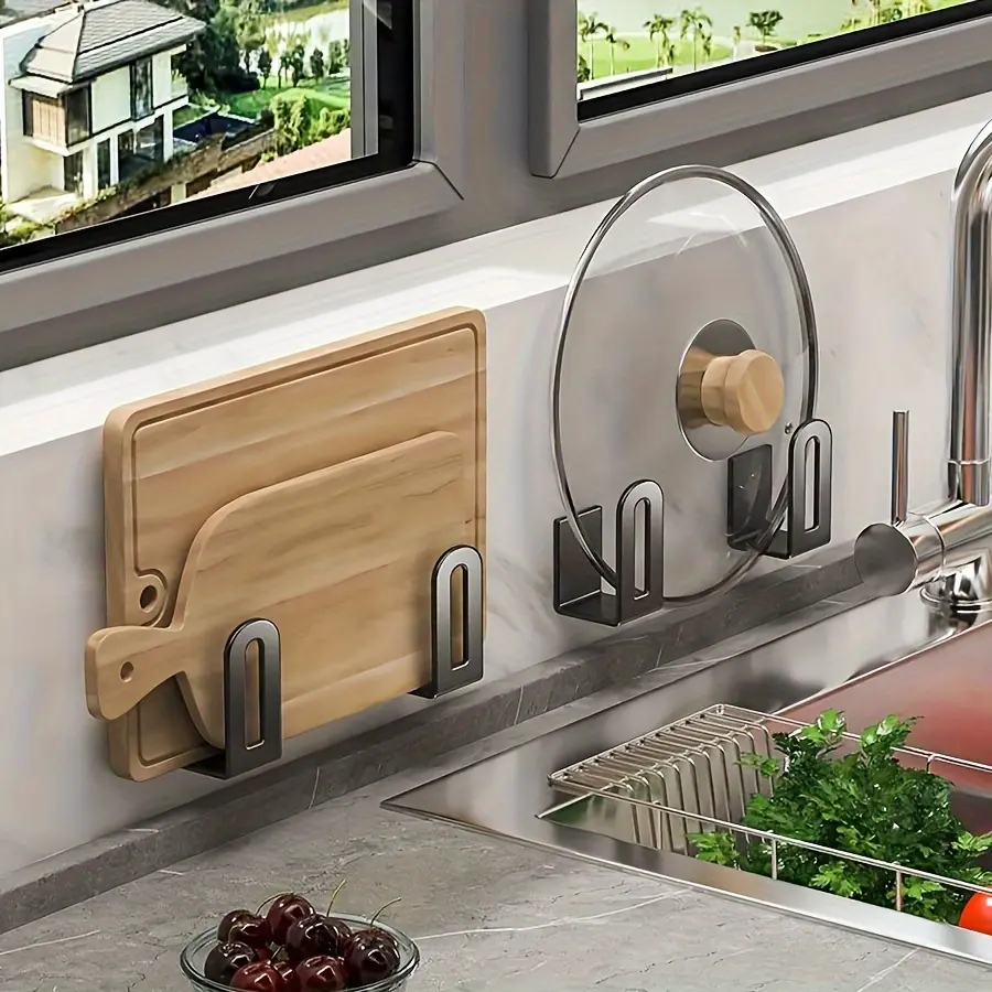 Set of 2 Easy-to-Install Wooden Kitchen Hook Racks – Stainless Steel, Wall-Mounted Multifunctional Organizer; Suitable for Kitchen, Bedroom, and Bathroom; Versatile Hooks