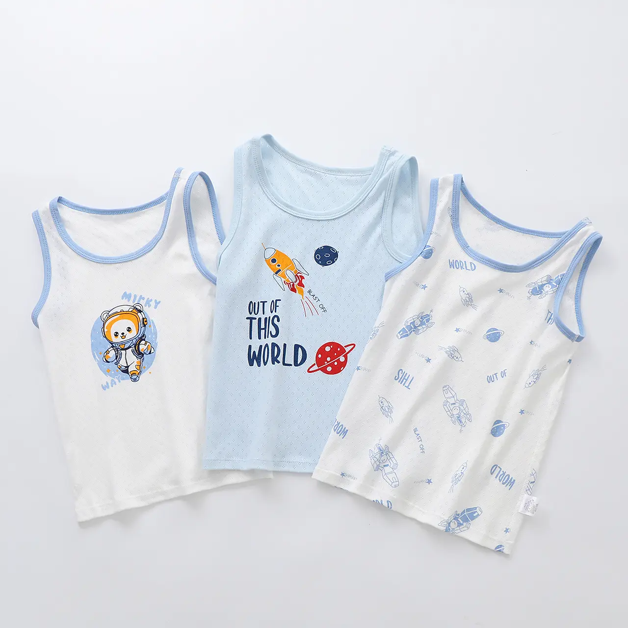 QYBoys' 3-Pack Knitted Cotton Tank Tops, Sleeveless Graphic Print Round Neck Vests for Layering, Sizes 5-6y, 11-12y, 13-14y, Tank Top, 3-12 Years