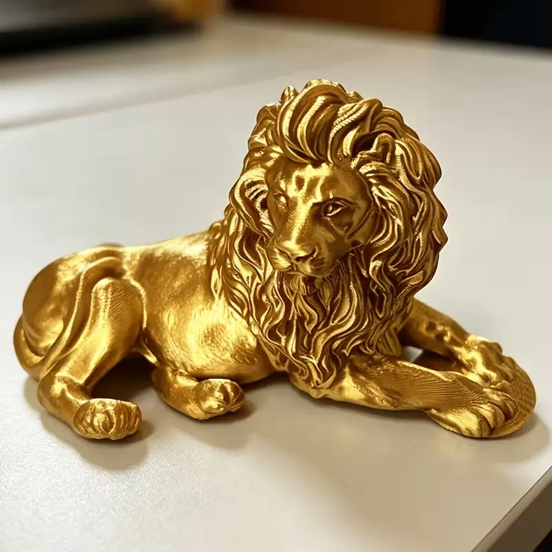 Golden Lion Statue Premium Animal Figurine, Eye-Catching Decorative Tabletop Decor, Interior Ornaments, Art Sculpture Ornament for Bars, Offices, Bookshelves, Desktops, Sculpted Statue