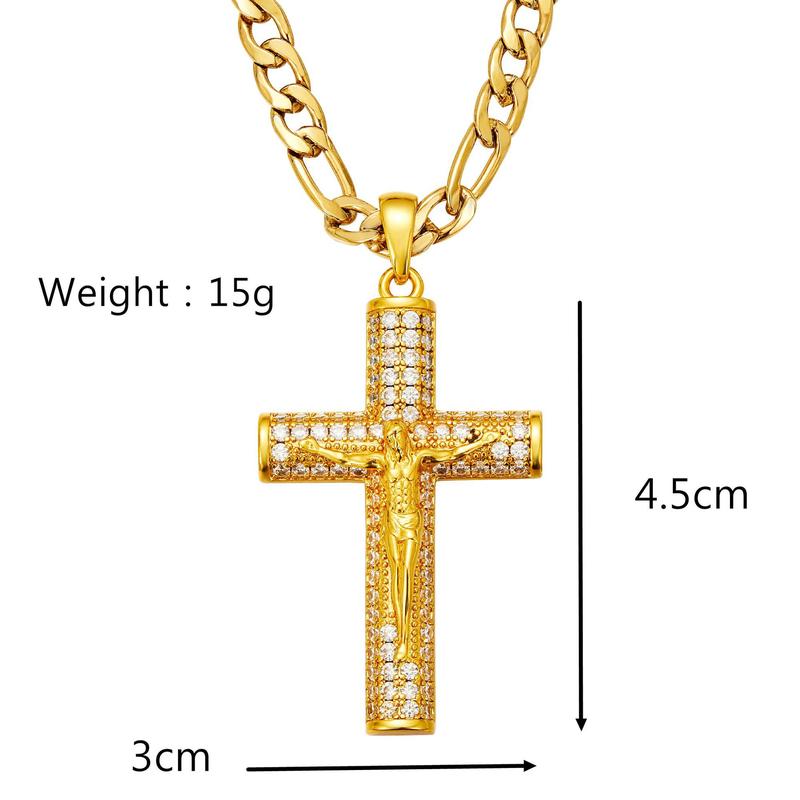 Men'S Hip-Hop Bling Ice Out Jewelry Electroplated Gold With Diamond Cross Jesus Piece Pendant Chain Necklace Rapper Jewelry Men'S Hip-Hop Bling Ice Out Jewelry Electroplated Gold With Diamond Cross Jesus Piece Pendant Chain Necklace Rapper Jewelry