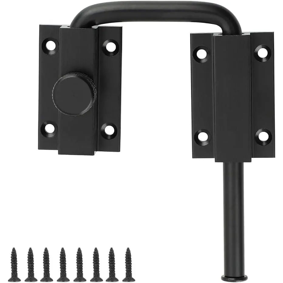 Door Loop Lock Sliding Door Latch Double Door Hook Lock  Slide Latch for Patio Inside Door Black